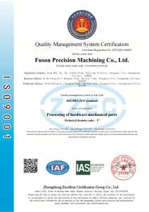 Certificated ISO9001 2015 Fuson Precision Machining